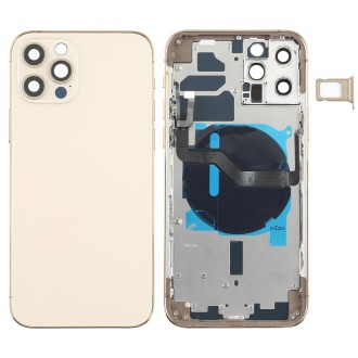 Battery Back Cover (with Side Keys & Card Tray & Power + Volume Flex Cable & Wireless Charging Module) for iPhone 12 Pro(Gold)