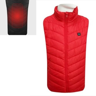 USB Security Smart Constant Temperature Fever Men Stand Collar Cotton Vest (Color:Red Size:XXXL)