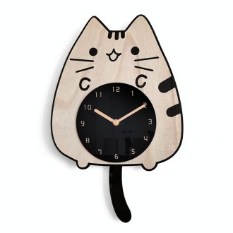 Wooden Cartoon Clocks Home Decoration Living Room Cat Wagging Tail Swinging Wall Clock