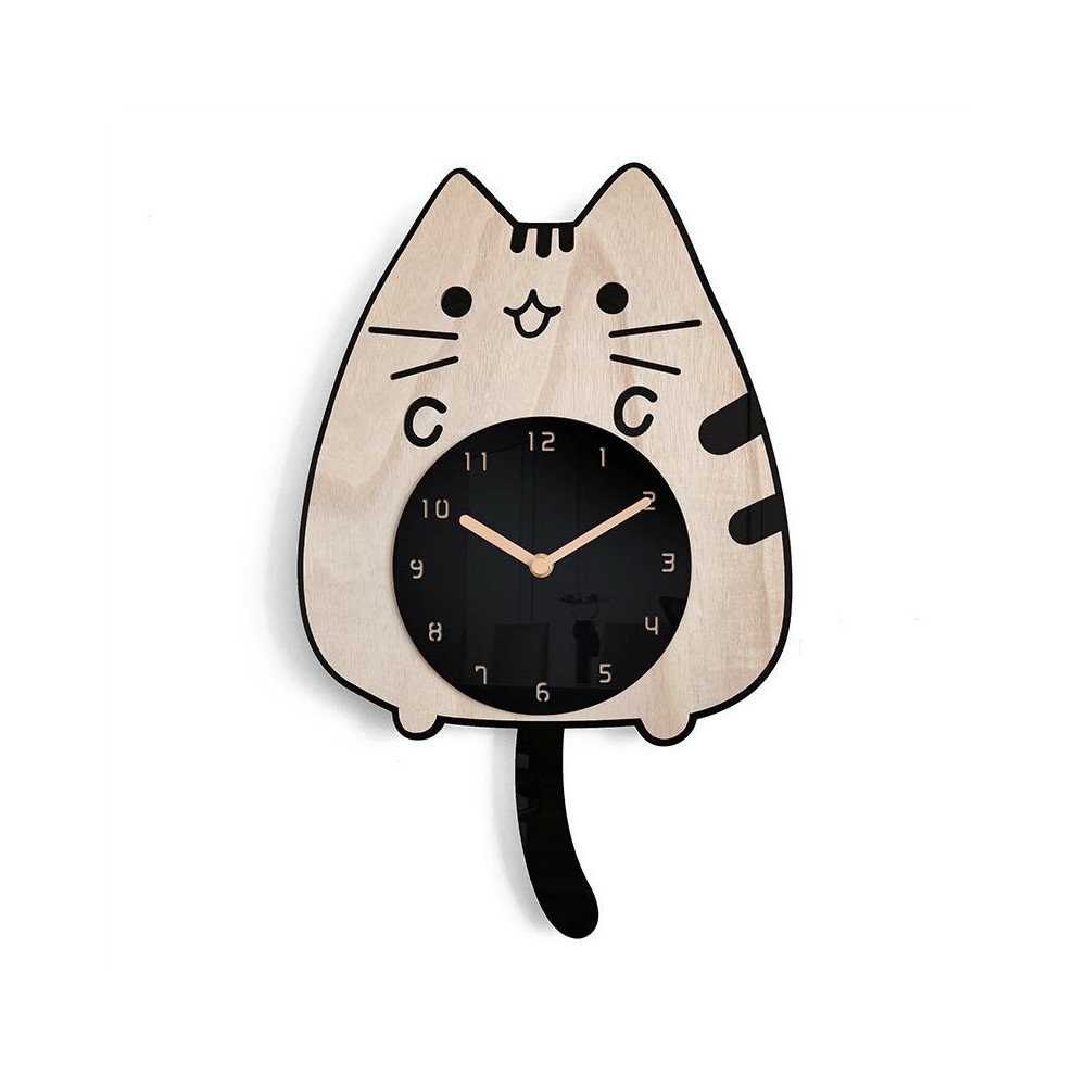 Wooden Cartoon Clocks Home Decoration Living Room Cat Wagging Tail Swinging Wall Clock