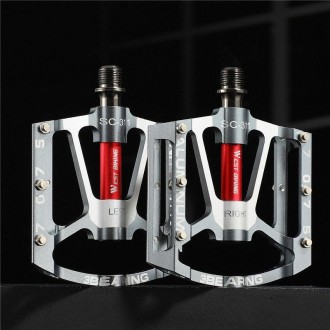 1pair WEST BIKING YP0802083 Mountain Bike Aluminum Alloy Pedal Lightweight Bearing Foot Pedal(Silver)