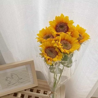 Simulated Flower Arrangement Table Ornament Picnic Photo Props, Style: 5pcs Sunflower Transparent Bag