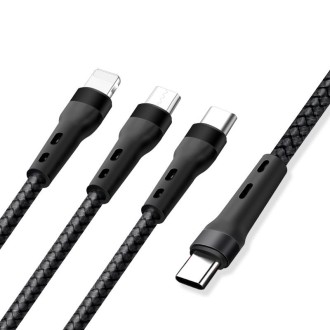 100W 6A Type-C to 8 Pin+Type-C+Micro USB Charging Data Cable, 1.3m(Black)