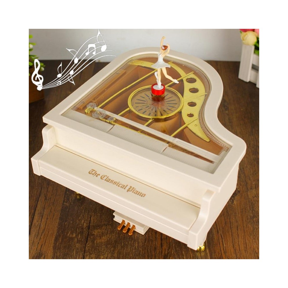 Mechanical Classical Ballerina Girl Dancer the Piano Music Box(White)