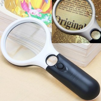 Reading Visual Magnifier with 3 LED Light, Mini Portable 3-45X Handheld Reading Visual Magnifier with 3 LED Light(White)