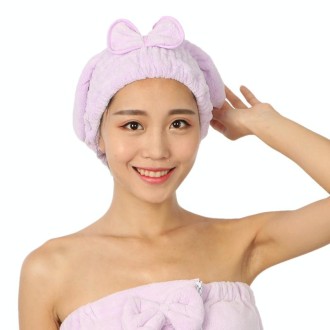 Coral Velvet Soft Absorbent Dry Cap No Hair Loss Coral Velvet Shower Cap(Wrapped Bow Purple)