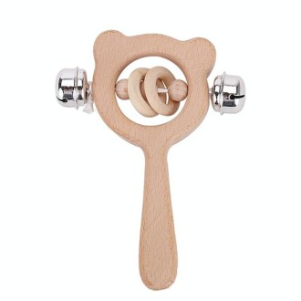 Baby Puzzle Early Education Hand Rattle Wooden Toy(Bear Bell)