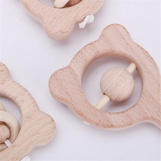 Baby Puzzle Early Education Hand Rattle Wooden Toy(Bear Bell)