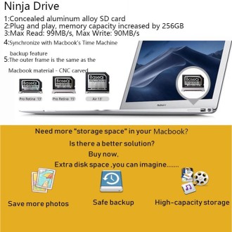 BASEQI 303MA 256GB Aluminum Alloy Micro SD(TF) Memory Card for Macbook Pro Retina 13.3 inch Laptops