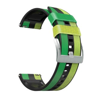 22mm Universal Three-color Silicone Leather Watch Band(Green Black)