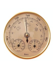 THB9392 Wall Hanging Household Weather Station Barometer Thermometer Hygrometer, 128mm (Gold)