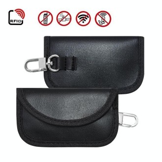 PU Leather RFID Cell Phone Car Key Signal Shielding Bag Anti Radiation Bag 11 x 6.5cm