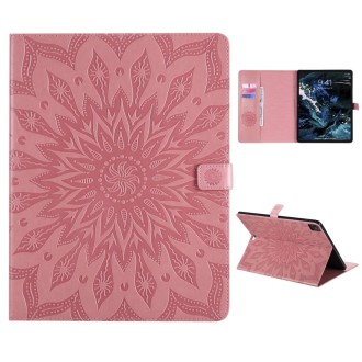 For iPad Pro 12.9 (2020)  & Pro 12.9 (2018) Pressed Printing Sunflower Pattern Horizontal Flip PU Leather Tablet Case with Holde