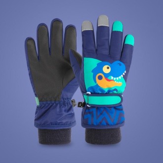 2020KL Cartoon Dinosaur Pattern Children Anti-Slip And Waterproof Ski Gloves Windproof and Warm Gloves for Cycling Sports, Colou