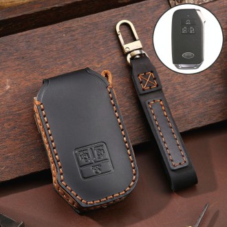 For KIA Carnival EX / SX Hallmo Car Cowhide Leather Key Protective Cover Key Case(Black)