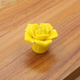 4 PCS 41mm Rose Shape Modern Literary Color Glazed Ceramic Cabinet Drawer Handle(Yellow)