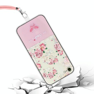 For iPhone SE 2022 / SE 2020 / 8 / 7 Bronzing Butterfly Flower TPU Phone Case with Lanyard(Peony)