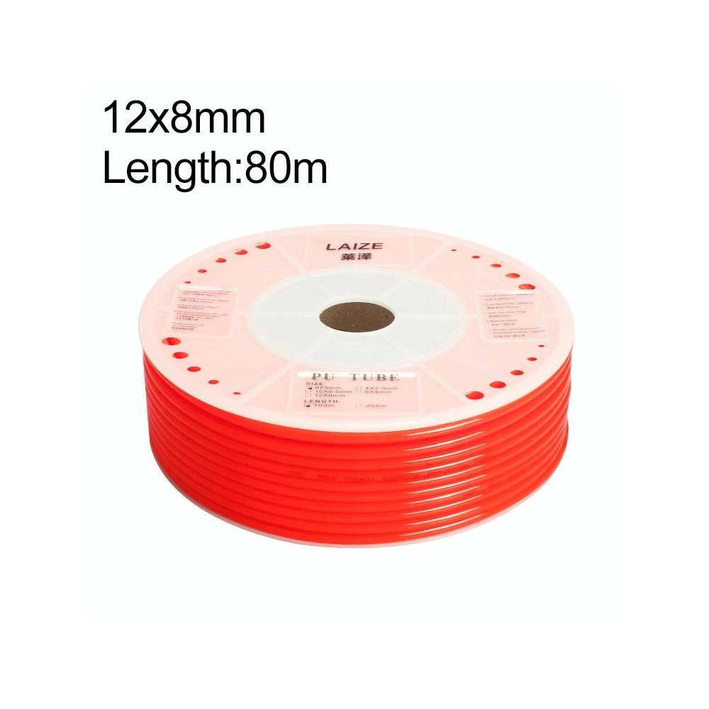 LAIZE Pneumatic Compressor Air Flexible PU Tube, Specification:12x8mm, 80m(Red)