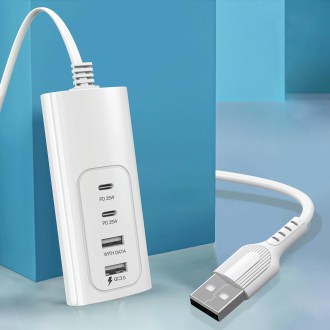 PD 20W Dual USB-C / Type-C + Dual USB 4-Ports Fast Charging Power Socket, USB Plug Cable Length: 30cm
