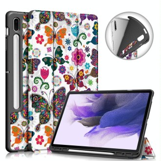 For Samsung Galaxy Tab S7 FE 12.4 inch Painted TPU Horizontal Flip Tablet Leather Case with 3-Fold Holder & Sleep / Wake-up Func