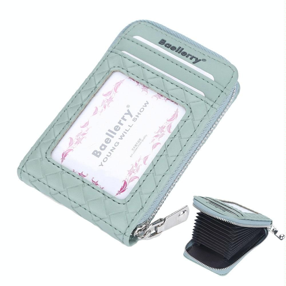 Baellerry Large Capacity Woven Organ Card Holder Thin Zipper Coin Purse(Green)