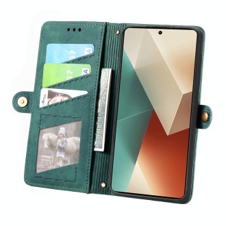 For Xiaomi Redmi Note 13 Pro Geometric Zipper Wallet Side Buckle Leather Phone Case(Green)