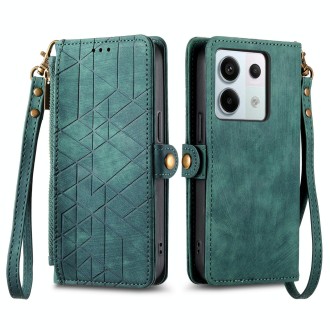 For Xiaomi Redmi Note 13 Pro Geometric Zipper Wallet Side Buckle Leather Phone Case(Green)