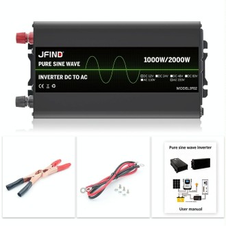 JFIND JF02 1000W 12V to 220V Pure Sine Wave Power Inverter, Universal Plug