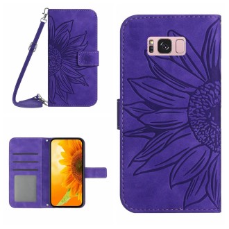 For Samsung Galaxy S8 Skin Feel Sun Flower Pattern Flip Leather Phone Case with Lanyard(Dark Purple)