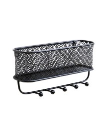 CK0457 Wrought Iron Wall Rack Clothes Key Hook Clothes Storage Wall Hanging Basket, Color: Black