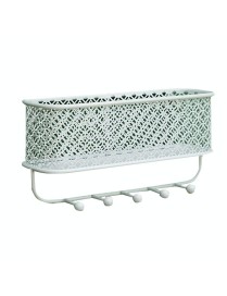 CK0457 Wrought Iron Wall Rack Clothes Key Hook Clothes Storage Wall Hanging Basket, Color: White