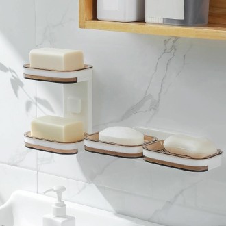 Bathroom Rotatable Soap Dish Wall-mounted No Perforated Drain Double-layer Rack