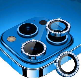 For iPhone 14 Pro / 14 Pro Max ENKAY AR Anti-reflection Individual Diamond Ring Camera Lens Glass Full Film(Sea Blue)