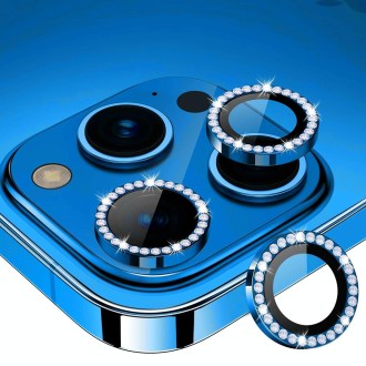 For iPhone 13 Pro / 13 Pro Max ENKAY AR Anti-reflection Individual Diamond Ring Camera Lens Glass Full Film(Sea  Blue)