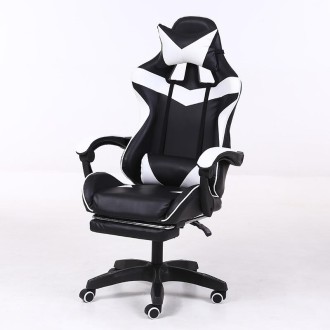 Computer Office Chair Home Gaming Chair Lifted Rotating Lounge Chair with Footrest / Nylon Feet (Black)