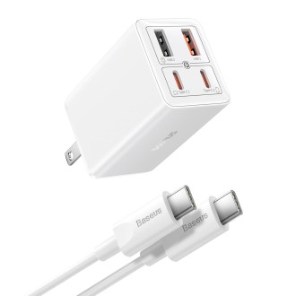 Baseus GaN6 Pro 65W 2 x Type-C + 2 x USB Fast Charger with 100W Charging Cable, US Plug(White)