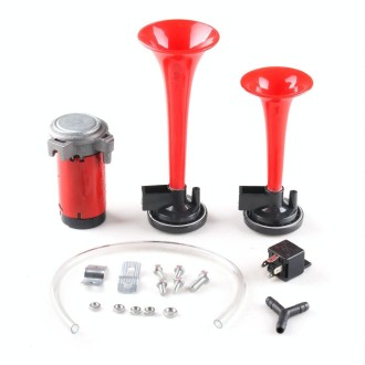 12V Car / Motorcycle Modified Double Tube Electric Control Air Control Horn with Relay(Red)