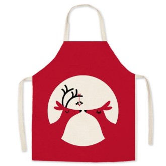 Christmas Linen Printed Apron Christmas Gift Adult Children Parent-Child Overalls, Size: 45 x 52cm Children(Love Deer)