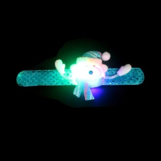 Santa Style Flash Light Merry Christmas Slap Pat Circle Wristband(Sequins Light Bear)