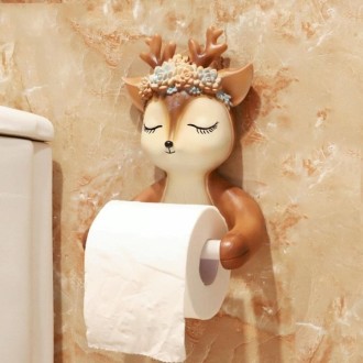 Punch-free Cartoon Animal Creative Home Roll Bathroom Wall-mounted Tissue Box(Little Deer)