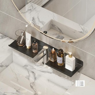 Faucet Rack Home Bathroom Vanity Shelf No Hole Storage Shelf, Length: 50cm U-shaped (Black)