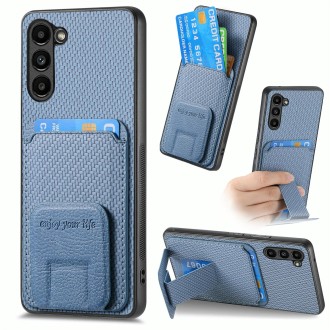 For Samsung Galaxy S24+ 5G Carbon Fiber Card Bag Fold Stand Phone Case(Blue)