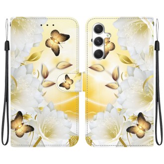 For Samsung Galaxy S24+ 5G Crystal Texture Colored Drawing Leather Phone Case(Gold Butterfly Epiphyllum)