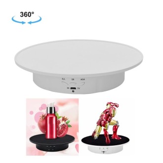 20cm USB Electric Rotating Turntable Display Stand Video Shooting Props Turntable for Photography, Load: 8kg(White Base White Ve