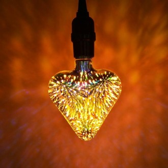 E27 4W IP65 Waterproof Heart Shape Warm White 3D Fireworks LED Bulb, 2700K 48 LEDs SMD 2835 Vintage Atmosphere Decoration Art La