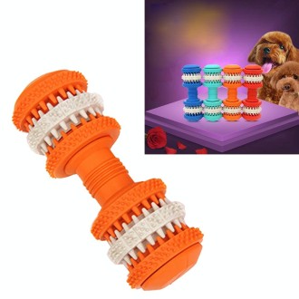 Dog Toy  for Pets Tooth Cleaning Chewing Dumbbells Shape Toys of Non-Toxic Soft Rubber , Large Size,Length:15cm (Orange)