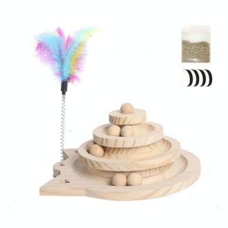 MZP01 Solid Wood Turntable Cat Toys Durable Funny Cat Stick Scratcher, Specification: Three-layer Large