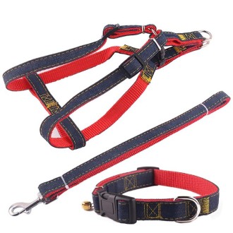 BG-Q1025 Leash+Chest Strap+Collar Thickened Strong Denim Pet Dog Leash Set, Size: XL(Red)