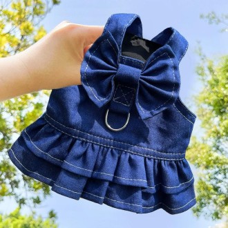 Pet Cat Denim Skirt Chest Back Leash for Dog Walking, Size: M(304)