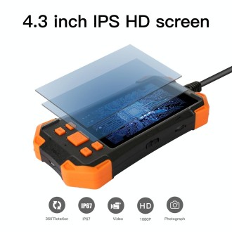 T20 4.3 inch IPS Screen 7.9mm Triple Camera IP67 Waterproof Hard Cable Digital Endoscope, Length:1m(Black Orange)